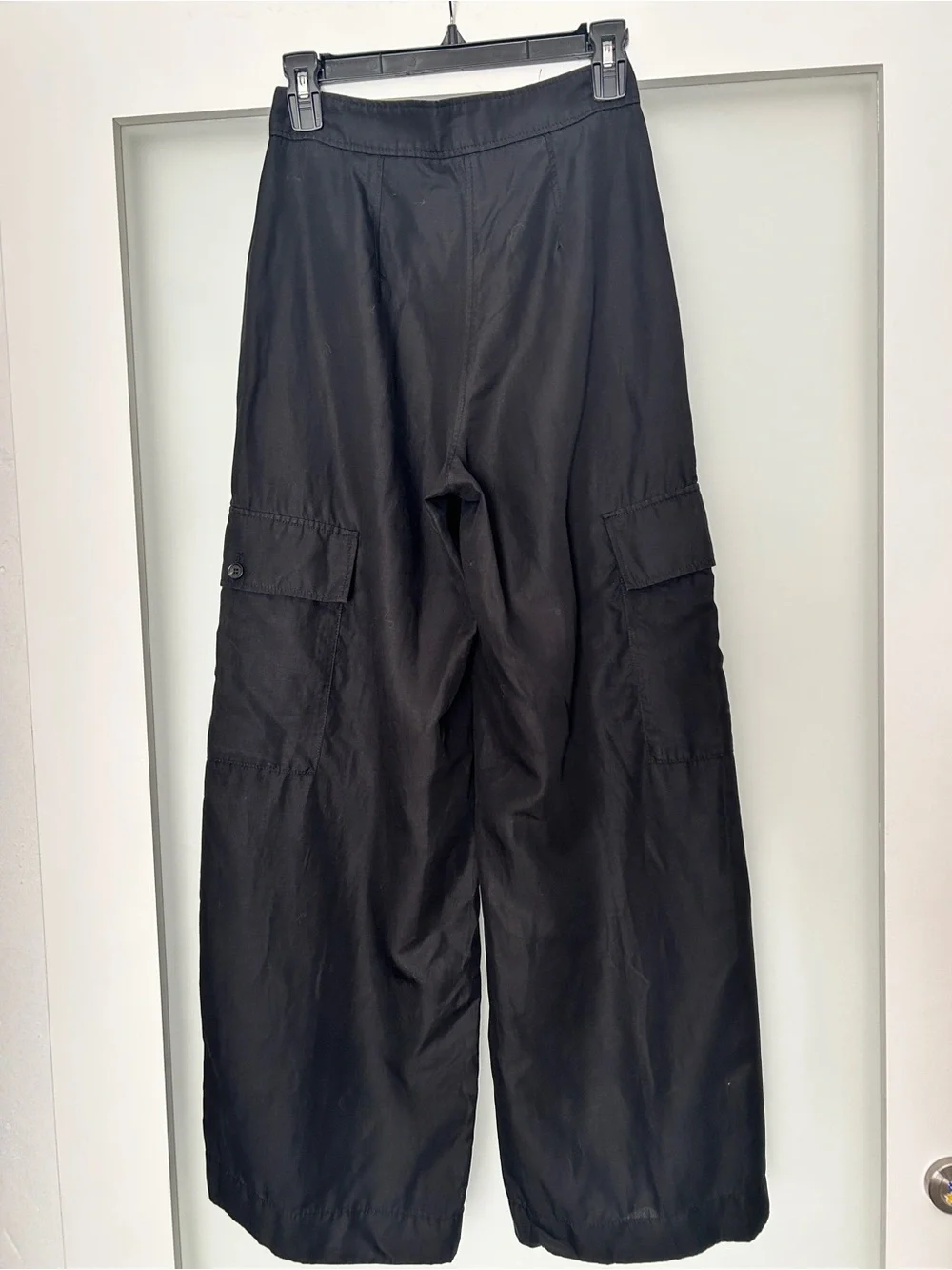 COS black cargo trousers wide leg linen blend pants 4
